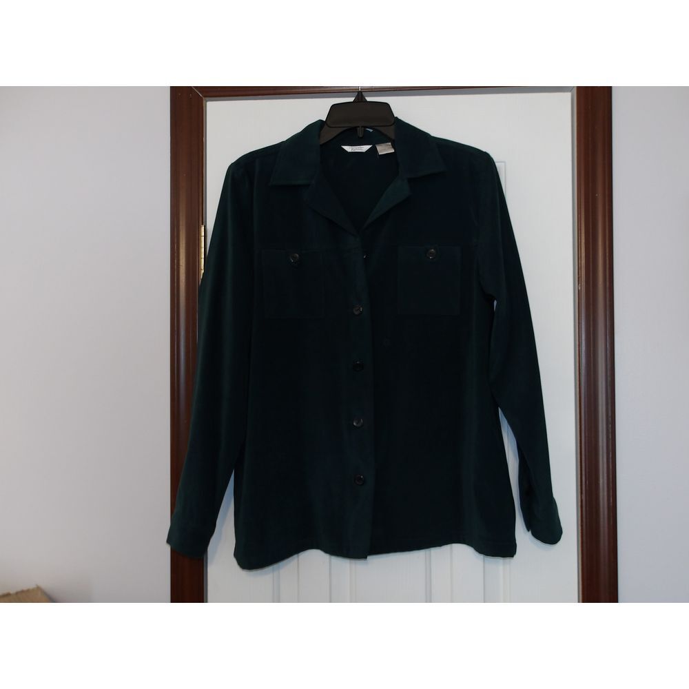 Classic Forest Green Button-Down Velvet Blazer Jacket Long Sleeve Collared